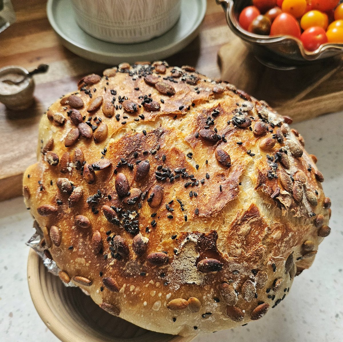 Sourdough with maple glazed pumpkin and black sesame seeds. #Sourdough #BakingLove #HealthyLiving