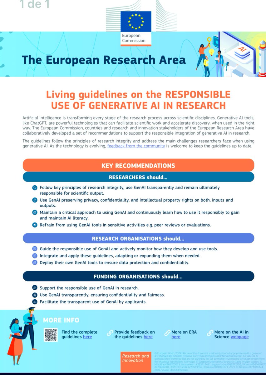 Not to miss! #EUResearchArea guidelines for the use of #generativeAI in #research. What do you think? Here a screenshot, open for feedback! @EU_Commission