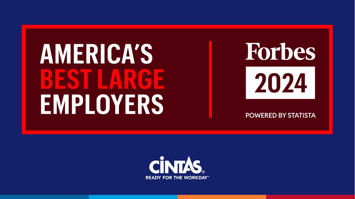 When we say Cintas is a great workplace, we mean it! Cintas has been named to @Forbes list of America’s Best Large Employers of 2024, recognizing our consistent investment in our employee-partners and a collaborative and caring work environment. 🏆: cint.as/4a0zXAv