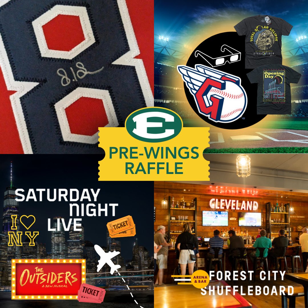 It's RAFFLE TIME! Feeling lucky? 🏙️ NYC weekend, including tickets to SNL and The Outsiders 🏟️ Eclipse gear and tickets to the Guardians' home opener 🎉 A party for 50 at Forest City Shuffleboard ⚾ Signed & framed Steven Kwan jersey Enter to win at bit.ly/3TtamsP