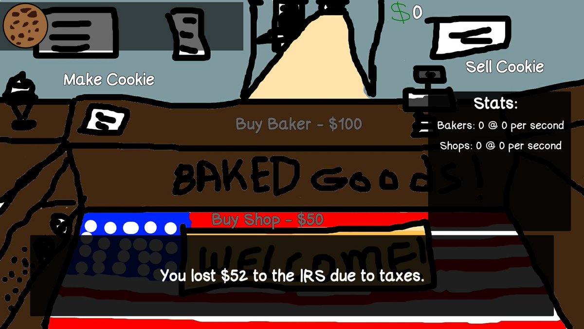 JonJonGamesSTU's tweet photo. New Feature Coming to George's Bakery 2: This is a feature that I never got to implement into George's Bakery 1, Owing money to the IRS. What this feature does is that it'll take money out of your profits that you earned from selling pastries towards your taxes .  (1/2) #gamedev https://t.co/zFjmjj055l