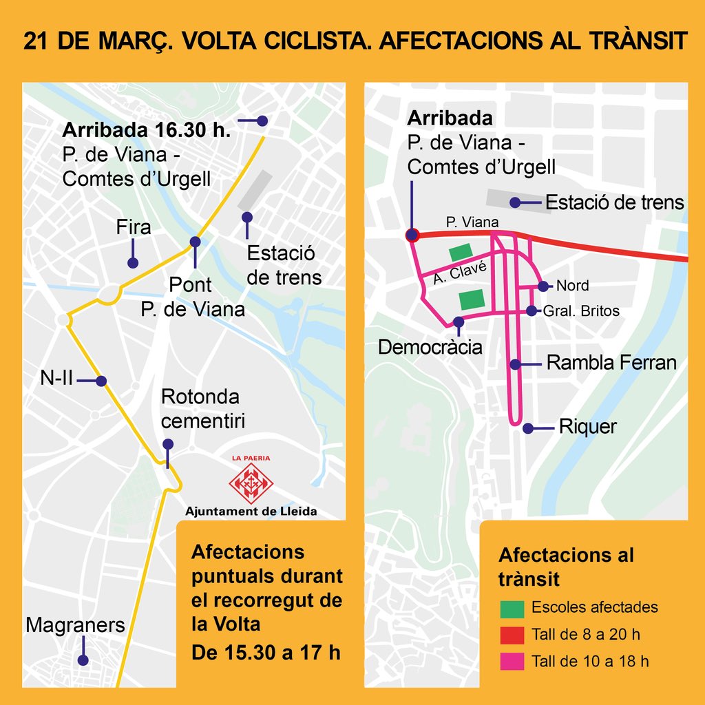 AutocarsGamon's tweet photo. Afectacions línia regular amb motiu de la Volta Ciclista a Catalunya, en les següents parades a Lleida: 
•Est. Bus Renfe.
•Ensenyança.
•Passeig de Ronda, 122.
Més info: https://t.co/4GyTLSMnSO https://t.co/J6Sww2aIsg