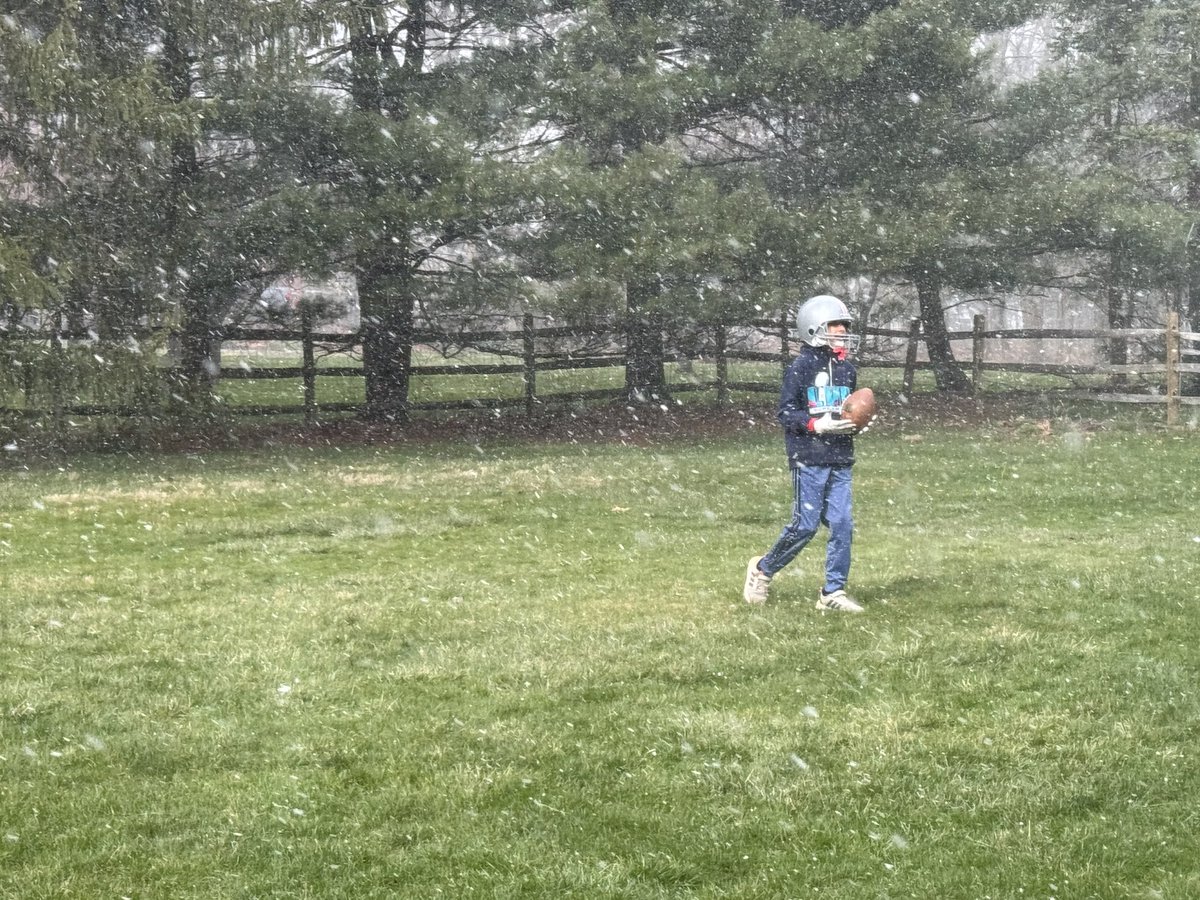 My daughter was running in her “high heels” and shattered them. I told her: That’s why Mommy doesn’t wear high heels on the sideline. Meanwhile, my son was playing football by himself, as snow fell. To him, I said: That’s football weather. #apple #tree