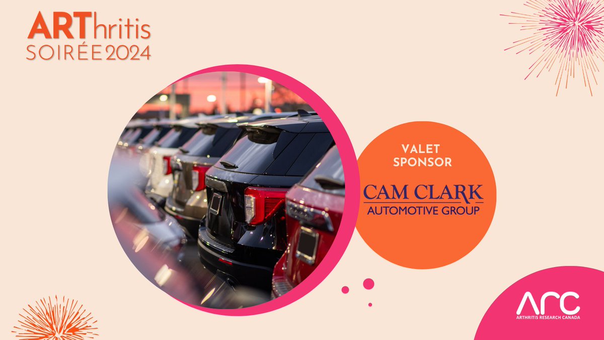 Thank you @camclarkautos for being a Valet Sponsor of our 2024 ARThritis Soirée. Your generosity helps improve the lives of over 6 million Canadians of all ages living with #arthritis Tickets & Info arthritisresearch.ca/arthritis-soir…