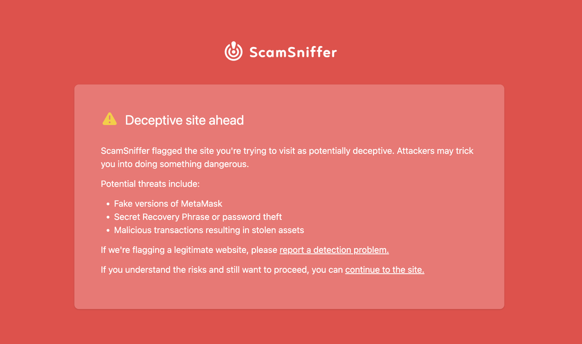 Bottle_Bitcoin's tweet photo. 好险,还好装了 #ScamSniffer,要不然差点又点了骗子链接!!
要是早装了,上次就不会点了骗子链接被盗几千U了。
强烈建议大家安装 #Revoke + ScamSniffer,双保险
ScamSniffer 官网:https://t.co/I42ecNq4su
https://t.co/TkNM4HgUuq https://t.co/3onnwiQnWx