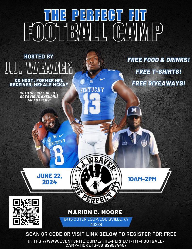 🗣️ LOUISVILLE, KY !! IT’S SHOWTIME !! Stamp your Calendar !! 6/22 !! @jjtimeee !! FREE Football Camp !! All Athletes Get Registered ASAP !! Come & Showcase Your Talent !! Stay Ready, Don’t Get Ready !! JUNE 22nd is a GO !! #THEPERFECTFIT