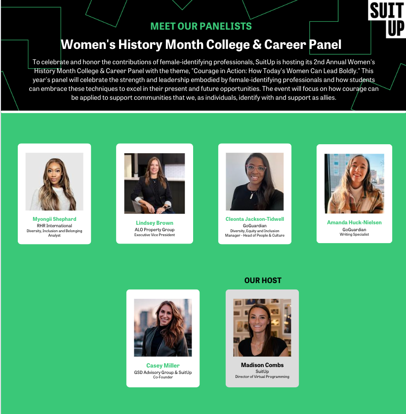 We're so excited for tomorrow's 2nd Annual Women's History Month College &amp; Career Panel! Join us in celebrating our incredible panelists, who will share their personal stories and advice with our student community nationwide. #volunteerSuitUp