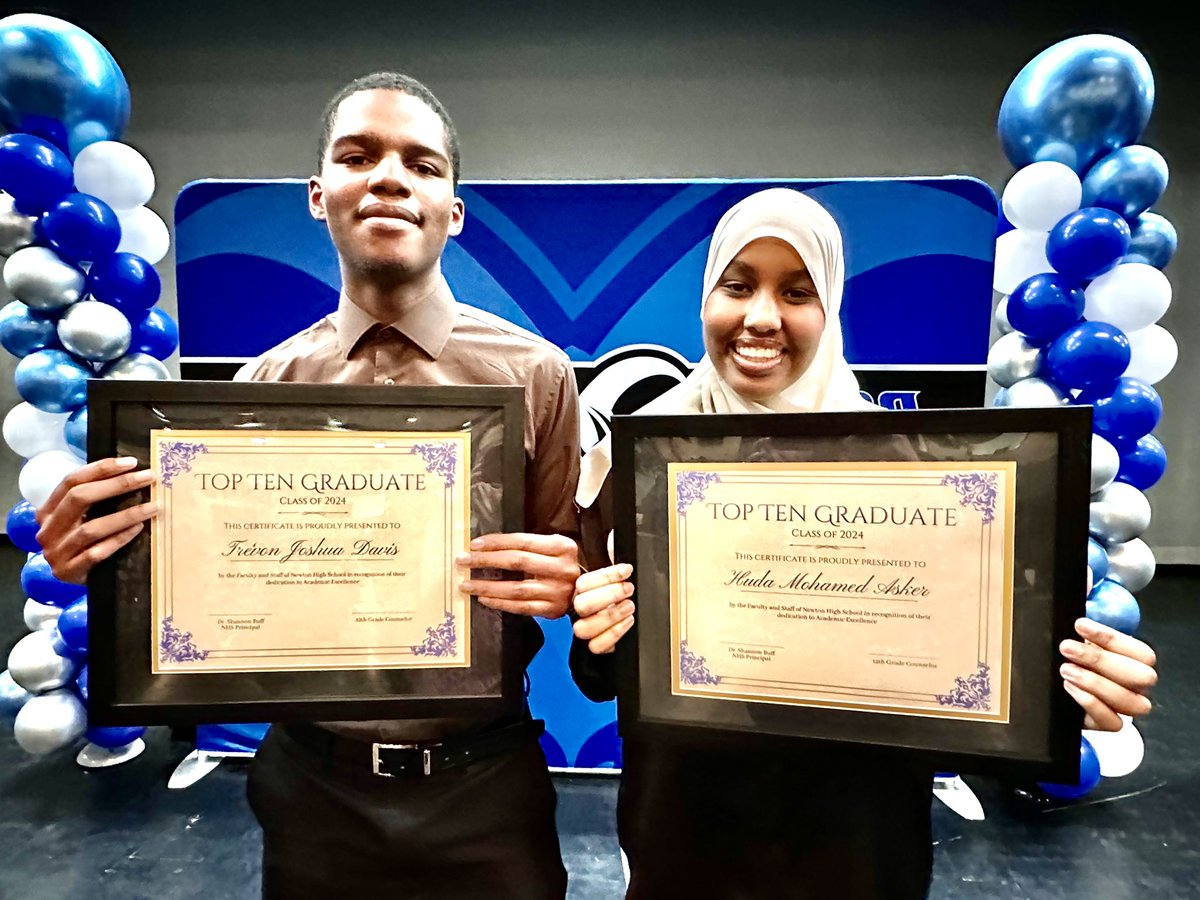 Congratulations to the @Newton_High 2024 Valedictorian and Salutatorian—Mr. Tre’von Davis and Miss Huda Asker, respectively! Well done, Rams!!! #SpiritPrideExcellence #RamsRise