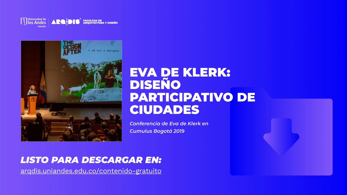 #ContenidoGratuitoARQDIS | Descarga gratis la conferencia para #Cumulus2019 de Eva de Klerk, artista neerlandesa y profesional independiente en el desarrollo participativo de ciudades. Disponible en 👉 buff.ly/43maJdj

#ARQDISUniandes #MARQUniandes #TheDesignAfter
