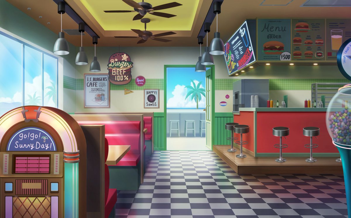chisagogo2's tweet image. ハンバーガーショップ
#背景　#アニメ背景