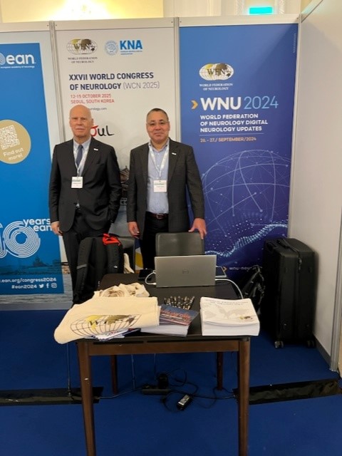 Prof. Grisold and Carlos Hunte at the WFN booth during the ÖGN’24 - 21st Annual Meeting of the Austrian Society of Neurology in Vienna. Discover more in the video: bit.ly/43m9Y3U #WFN #Neurology #BrainHealth @OeGNeurologie