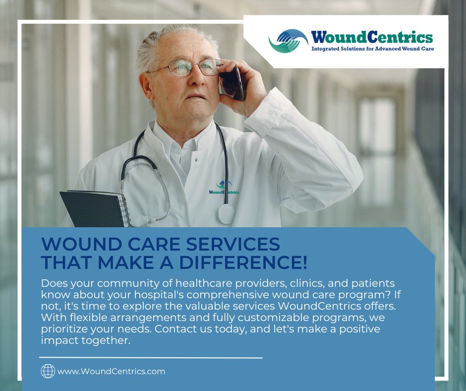Are you tired of your hospital's wound care program being underutilized? Then it's time to take action and partner with #WoundCentrics. 

WoundCentrics.com

#WoundCareWednesday #woundprogram #woundpros #woundmanagement #differencemakers #improvingoutcomes #changinglives