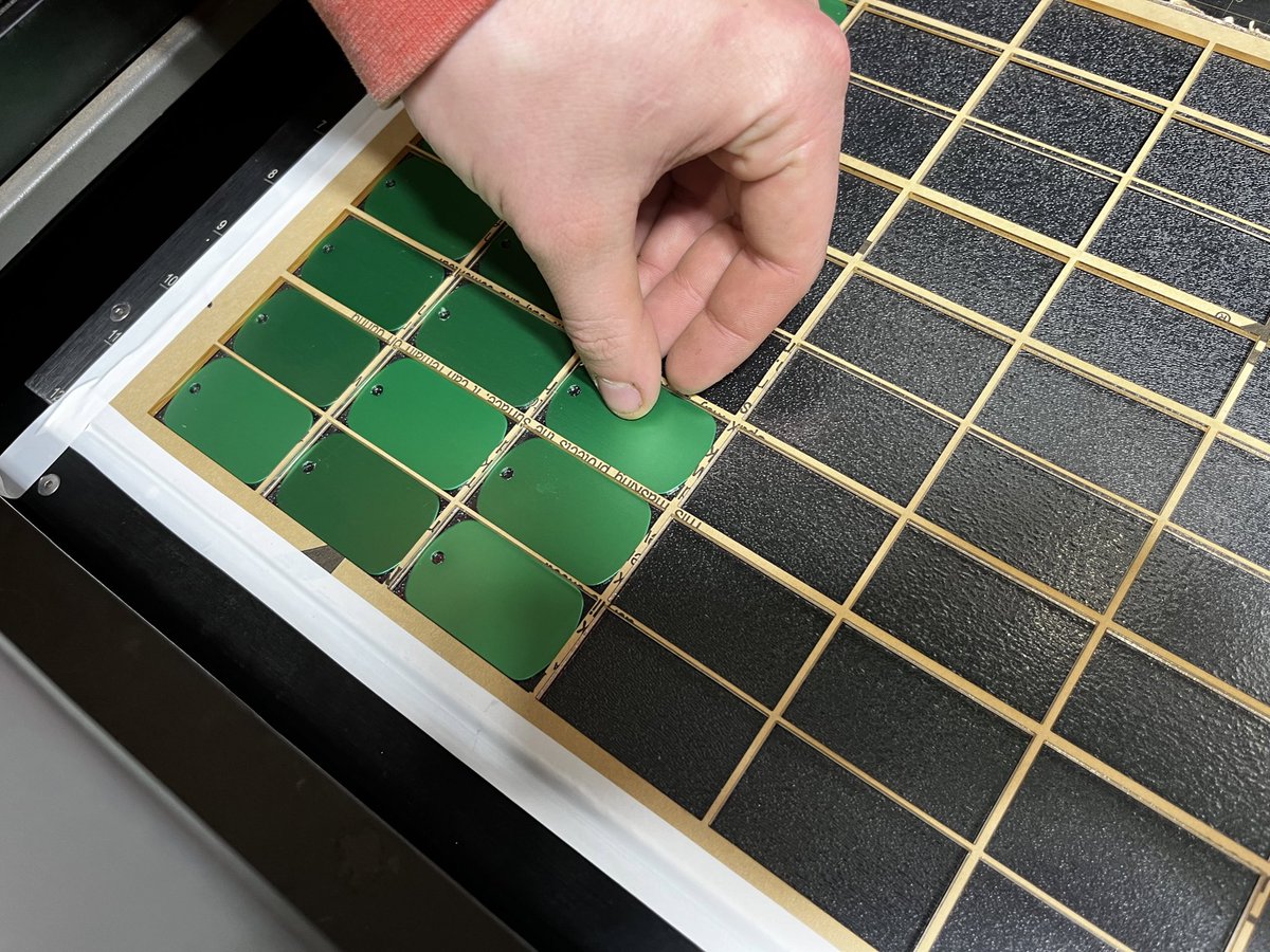 Needed a template in order to etch 150+ dog tags for the elementary school. Eric made a great template that can hold 99. Huge time saver for this project. #MakerSpace #NobleImpact #STEM
