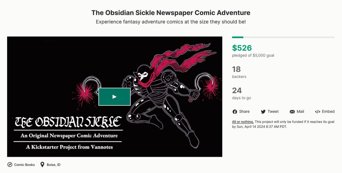 Have you checked out Obsidian Sickle?! Vannotes' new project with large format printing (like the ol' newspapers) will be amazing and fun! Let's get this to its goal! kickstarter.com/projects/vanno…