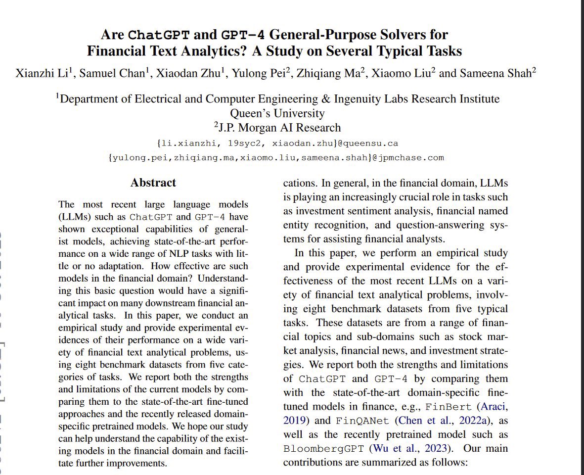 This remains one of the most consequential experiments in AI: Bloomberg trained a GPT-3.5 class AI on their own financial data last year… …only to find that GPT-4 8k, without specialized finance training, beat it on almost all finance tasks. Hard to beat the frontier models.