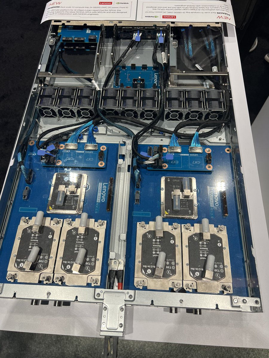 Nvidia Blackwell rack - 130 kW/h of power and exaflop of fp4 and one node with water cooling 😻 #GTC24 #HPC is totally swayed by AI now… who cares about fp64 and fp32 😿