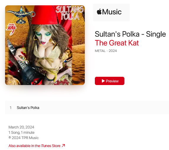 greatkatviolin's tweet photo. #NEWMUSICALERT!
WORLD PREMIERE of new "SULTAN'S POLKA" on iTUNES & @APPLEMUSIC https://t.co/ovNCNDOo6I
One of the most famous #Polkas in music, The Great Kat Sexy Sultan Shredder brilliantly shreds “Sultan’s Polka” on Metal Guitar! WILD AND FAST!
#METAL #SHRED #SULTAN https://t.co/FyrBoJUgMb