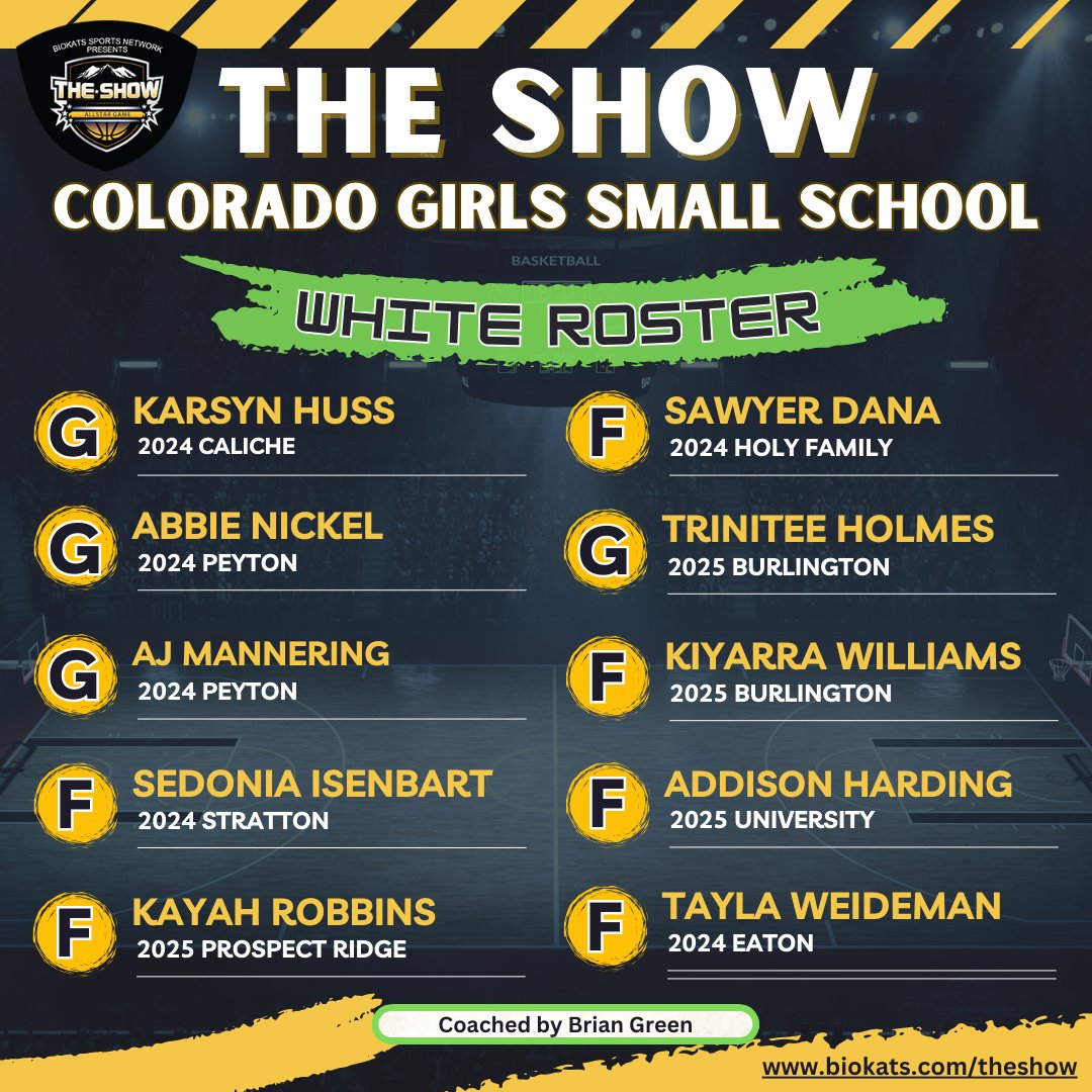 It's TheShowColorado - Top 1A-4A Girls White  team. 
Game is March 23rd at 12pm at Metro State University