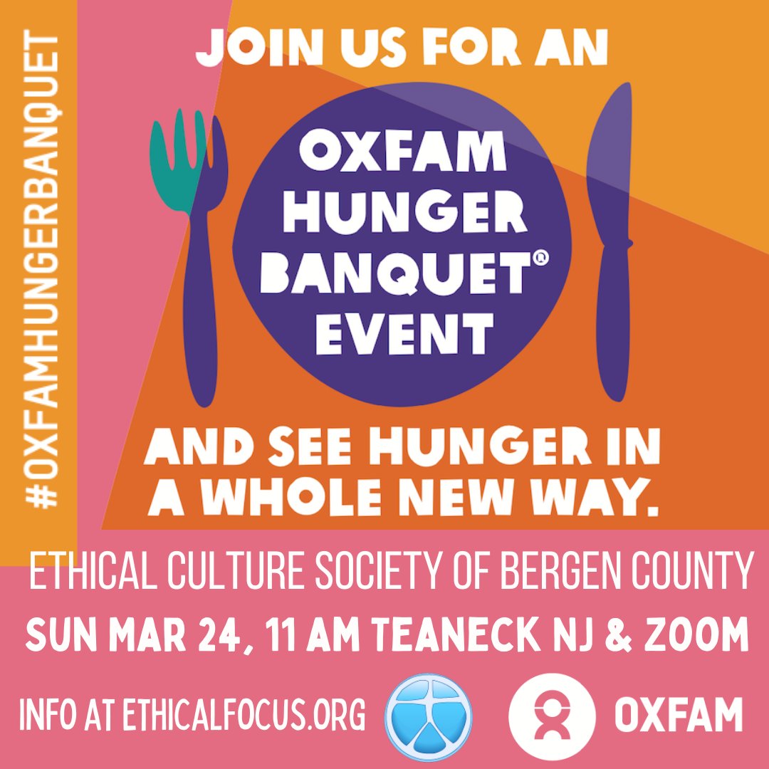 Join us Sunday for an interactive Oxfam Hunger Banquet. All participants are divided into one of three income group–low, medium, or high–and are served a meal that corresponds to their income level. #BergenCounty #NJ #hunger