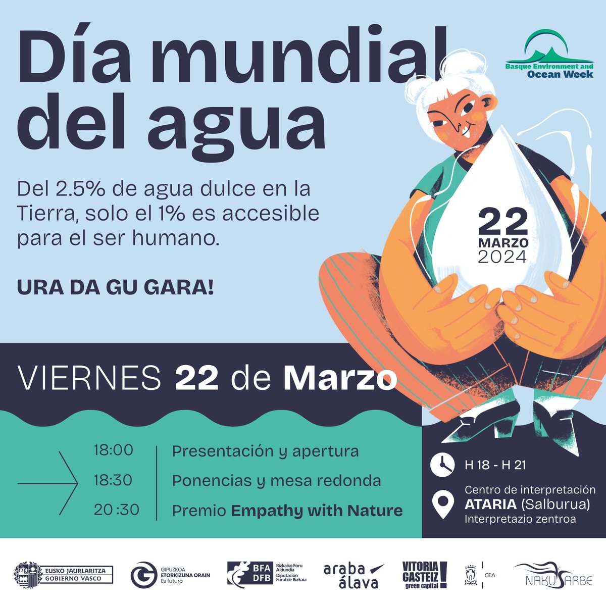 Jornada Especial Dedicada al Mar Menor (Murcia)
El Día Mundial del Agua trae este año como eslogan "Agua para la Paz".  Centro de Interpretación de Ataria. Vitoria-Gasteiz