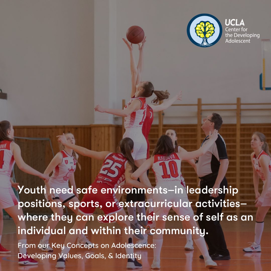 With March Madness starting this week, we’ve got sports on our mind! 🏀🏒 Sports + recreation are examples of environments where youth can build a sense of social identity, which is associated w/ increased self-worth and better social skills. Learn more: developingadolescent.semel.ucla.edu/core-science-o…