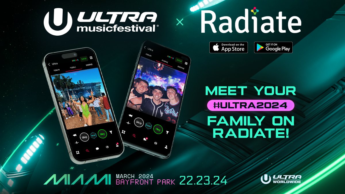 Heading to #Ultra2024 solo this weekend? Meet your Ultra family on @RadiateTheWorld! radiate.app.link/e/Ultra