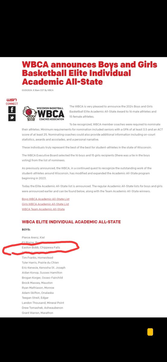 Congratulations <a href="/EastonB15/">Easton Bobb</a>! This is an elite recognition! Easton is a great athlete who also excels in the classroom! I'm very proud that I got the opportunity to coach this young man! <a href="/ChiHiBasketball/">Chi-Hi Boys Basketball</a> #MightyCardinals