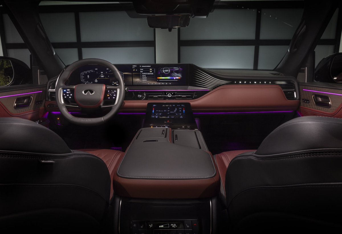 The 2025 Infiniti QX80 breaks cover with Monograph-inspired styling, dual 14.3-inch displays, a 24-speaker, 1,200-watt Klipsch audio system, available ProPilot 2.1, a standard nine-speed automatic gearbox, as well as a 450 hp 3.5-liter twin-turbocharged V6 engine. #Infiniti #QX80