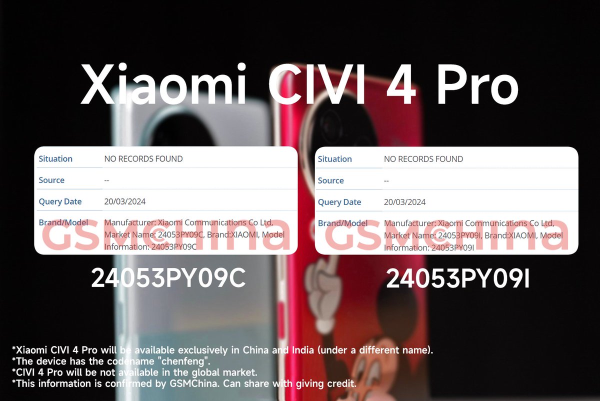 Xiaomi CIVI 4 Pro will not be launched globally. It's confirmed that the smartphone will remain exclusive to the Chinese and Indian market. The device has the codename 'chenfeng' and the internal model number 'N9'.
#CIVI4Pro