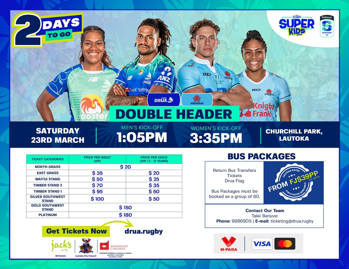 Can't wait for this one - huge weekend with the Waratahs in #Fiji for the first time! Expecting a decent crowd, esp from Sydney. If you're in Fiji or coming to Fiji, put this match on your itinerary and get along - its an atmosphere like no other! @Fijian_Drua