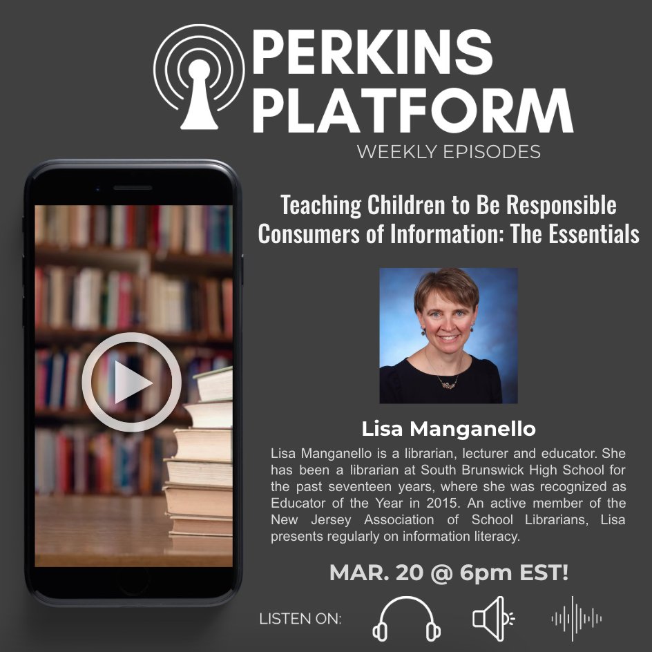 It was so exciting to talk about information literacy and the good work that school librarians do each day to Dr. Brian K. Perkins on the Perkins Platform!  Click here to listen blogtalkradio.com/the-perkins-pl… <a href="/sbsdnews/">South Brunswick School District</a> <a href="/NJASL/">NJ Assn School Libns</a>