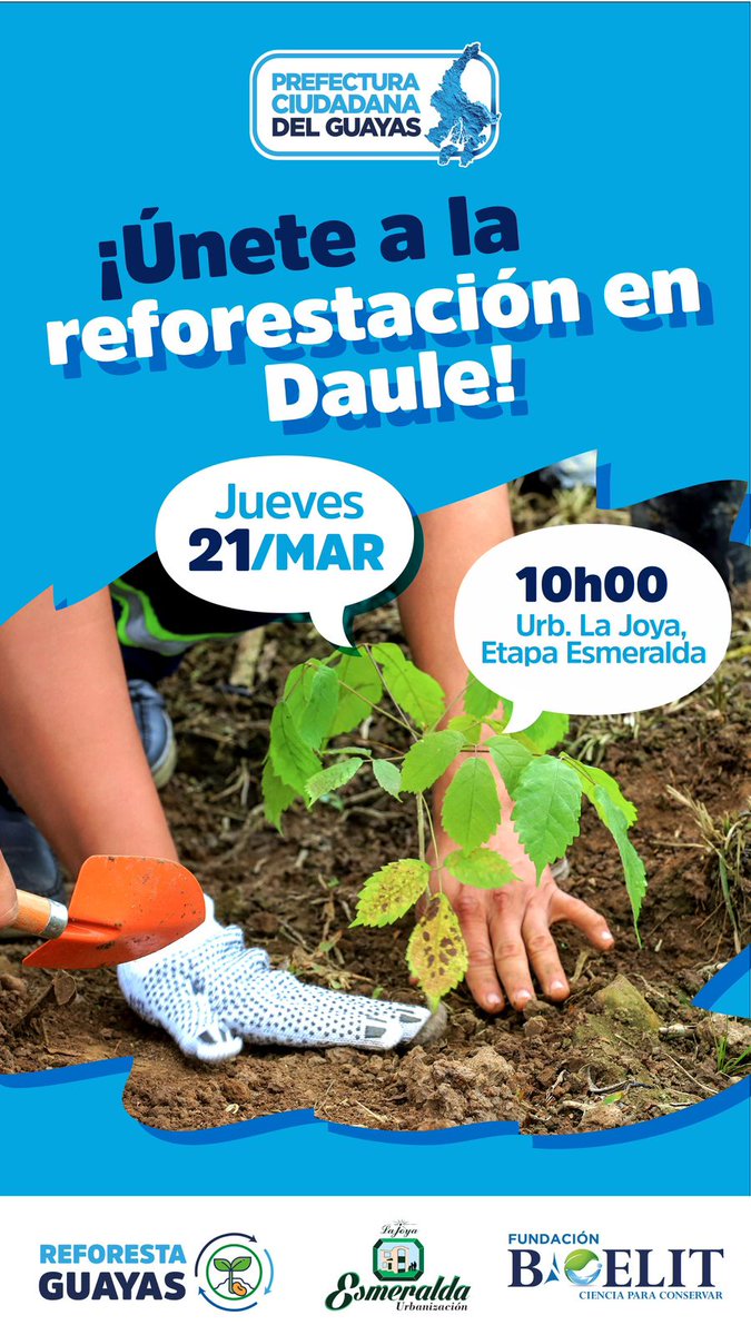 FundBioelit's tweet photo. @Expresoec @Maritzacardenac Para aportar a la concienciación ambiental y la conservación de la naturaleza mañana jueves 21 de marzo en coordinación con @PrefGuayas sembraremos árboles nativos de bosque seco tropical en @LAJOYAec @AlcaldiadeDaule @ComunidLaAurora @Ambiente_Ec  @donramon_10 @Maritzacardenac https://t.co/fimOsWf67R