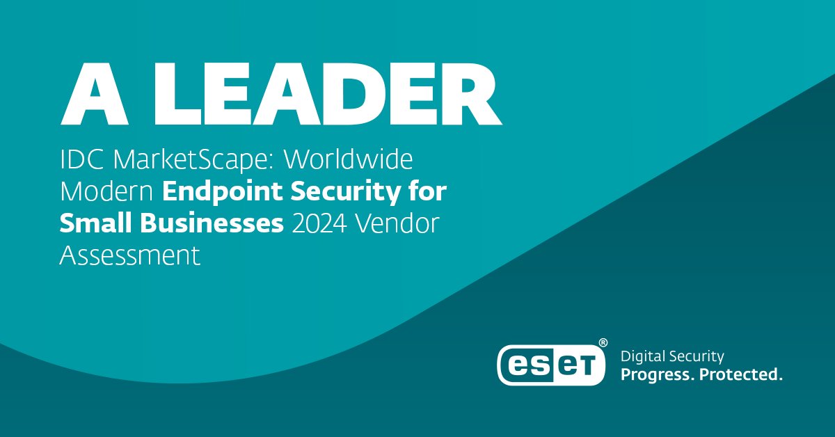 Exciting News! 🏆 We're proud to announce that ESET has been recognized as 'a Leader' for Small Businesses in the @IDC report! Trust us to safeguard your businesses - we've got you covered! 🌐🛡️ lnkd.in/eRu6c6-T #endpointsecurity #cybersecurity #SMB #SME #smallbusiness