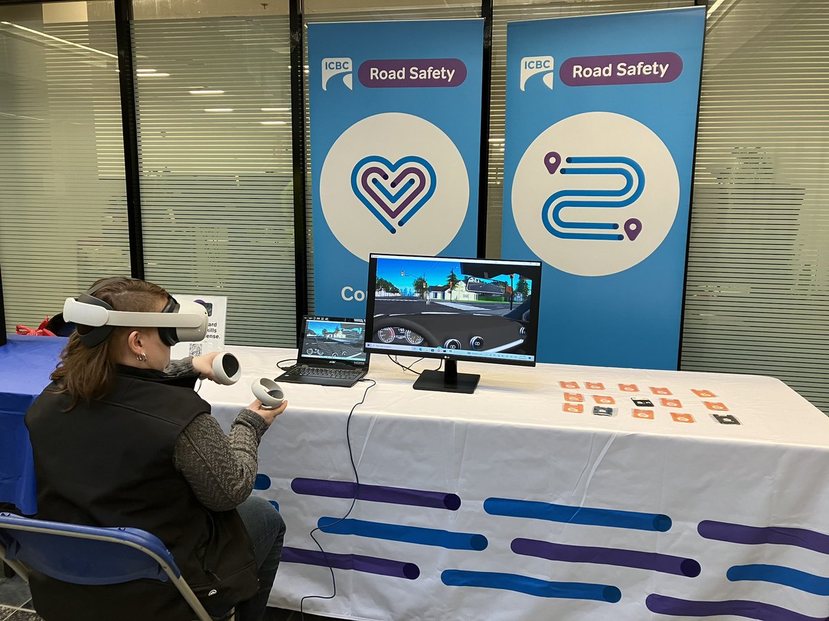 At Fraser International College <a href="/SFU/">Simon Fraser University</a> for CPS Traffic Safety Day!  Students can learn how to spot road hazards with our Street Sense VR Goggles and find out more about the dangers of driving while distracted.  <a href="/icbc/">ICBC</a>