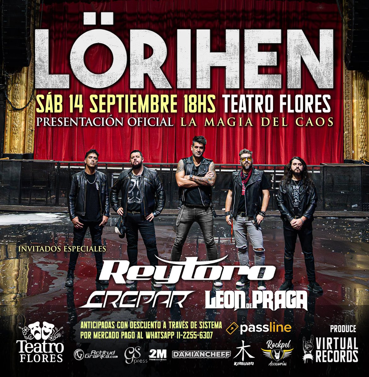 LORIHENOFICIAL's tweet photo. EXPLOTA EL @TeatroFlores Sábado 14 Septiembre presentación oficial de LA MAGIA DEL CAOS. Nos acompañan @reytoroUY @CreparOficial Leon de Praga. PREVENTA 1 ya disponible a través de @PasslineArg y el WhatsApp Oficial . Los esperamos a todos 🔥🤘🏽. #lorihenoficial #magiadelcaos https://t.co/NWrMqFqf9r