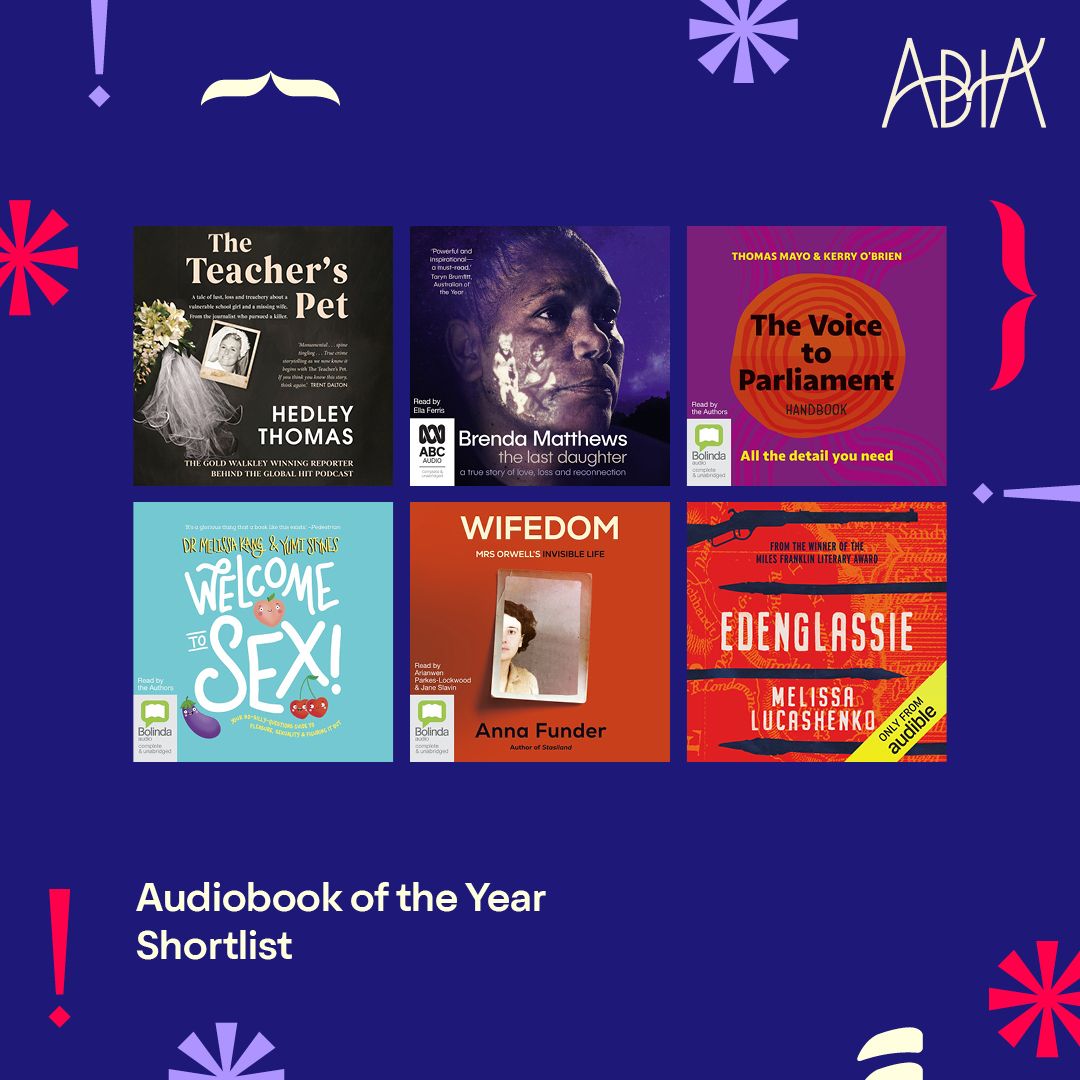 🏆 First up is the #ABIA2024 Audiobook of the Year Award shortlist (2/15): bit.ly/ABIA2024sl 📚 
👏 Congratulations to shortlisted publishers <a href="/macmillanaus/">Pan Macmillan Aus</a> <a href="/Bolindaaudio/">Bolinda audio</a> <a href="/Audible_AU/">Audible Australia</a>