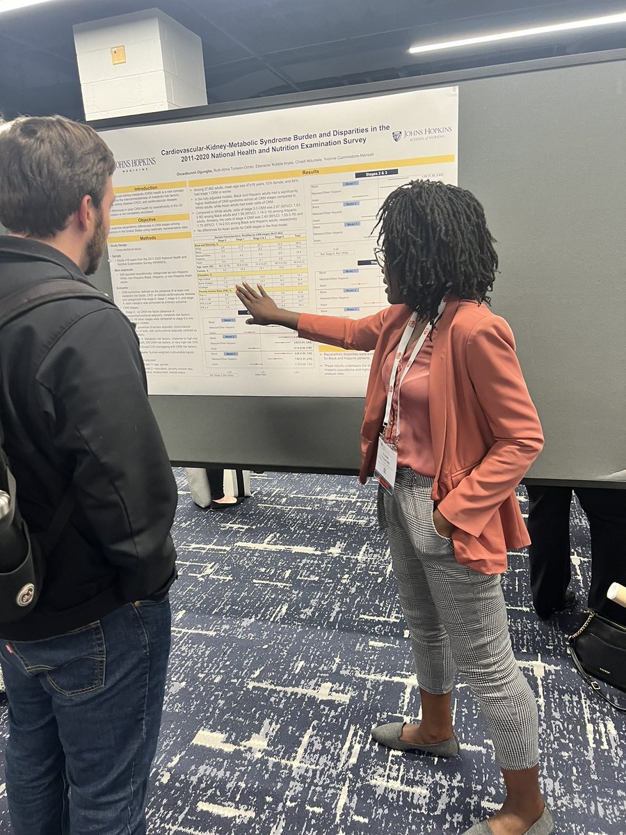 Dr @bunmiogungbe09 presenting on Cardiovascular-Kidney-Metabolic Syndrome Burden and Disparities in #NHANES. @rantocran @KobbieAryee @ChiadiNdumele @JHUNursing @JHhealthequity @JHUWelchCenter #EPILifestyle24 @AHAMeetings