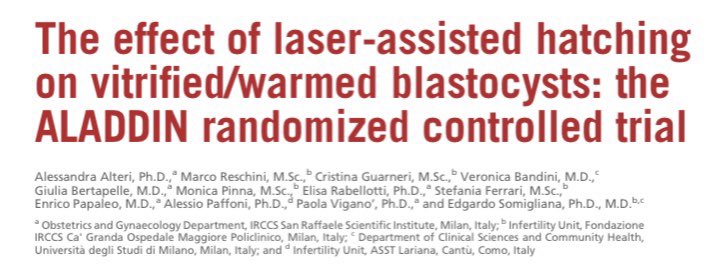 Thrilled to share our latest RCT on assisted hatching. 

In patients undergoing frozen embryo transfer with vitrified/warmed blastocysts, laser AH does not improve the live birth rate # Add-ons 

Enjoy the reading‼️‼️‼️