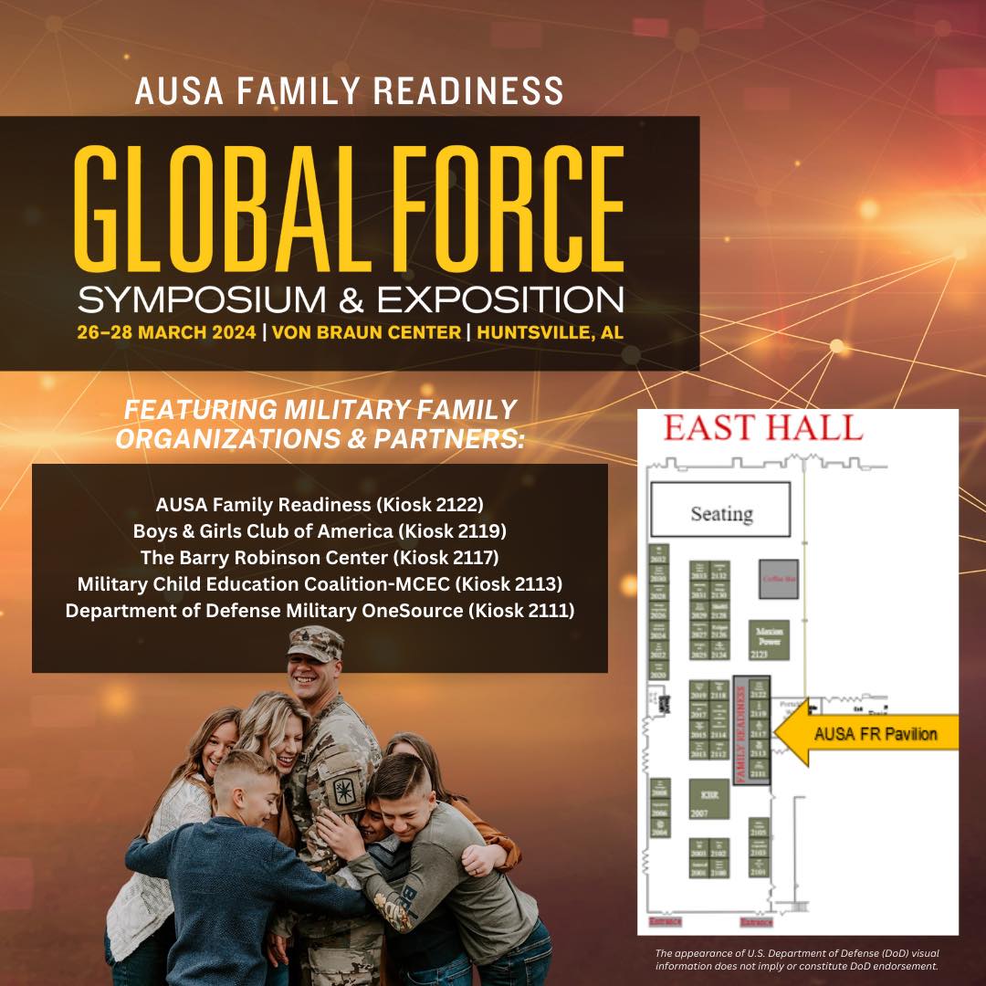 AUSA’s Global Force Symposium & Exposition is right around the corner! 

NEW this year: AUSA Family Readiness Pavilion featuring military family organizations & partners. We will be collecting dresses & accessories for Operation Deploy Your Dress on site.
#AUSAGlobal