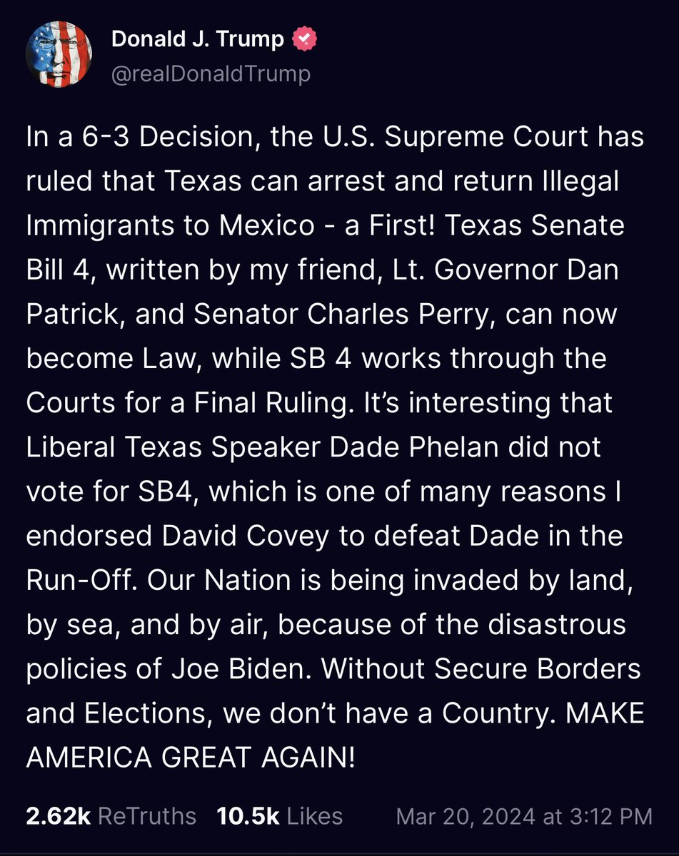 CoveyTX's tweet image. President Trump is for Border Security. Dade Phelan only pretends to be.

That is why President Trump endorsed me for Texas House District 21.