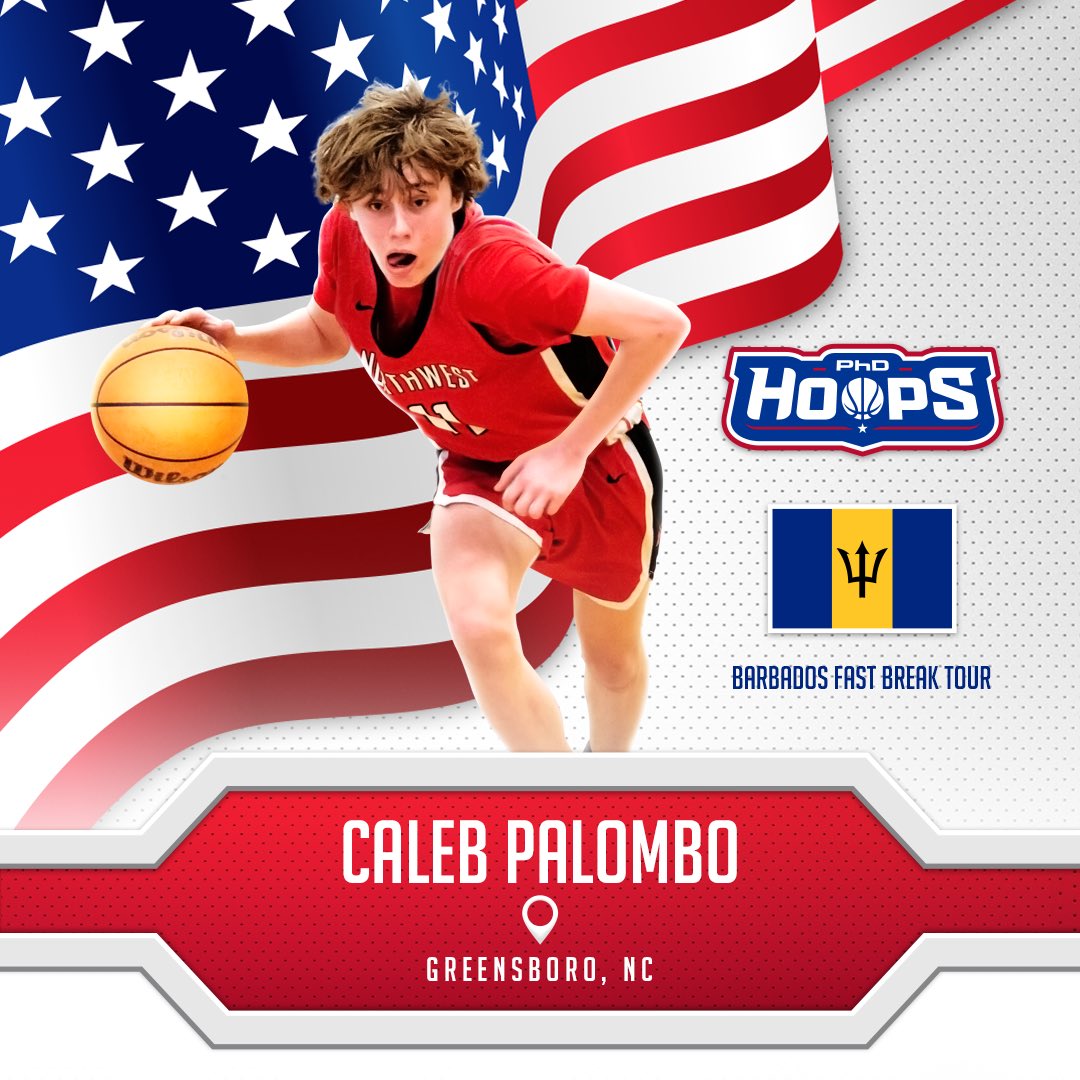 We’re happy to have Caleb Palombo (NC) in uniform for #PhDHoopsUSA touring Barbados this July! Caleb will suit up for our Junior Team competing against the best players on the island. LET’S GO! 🇺🇸🏀