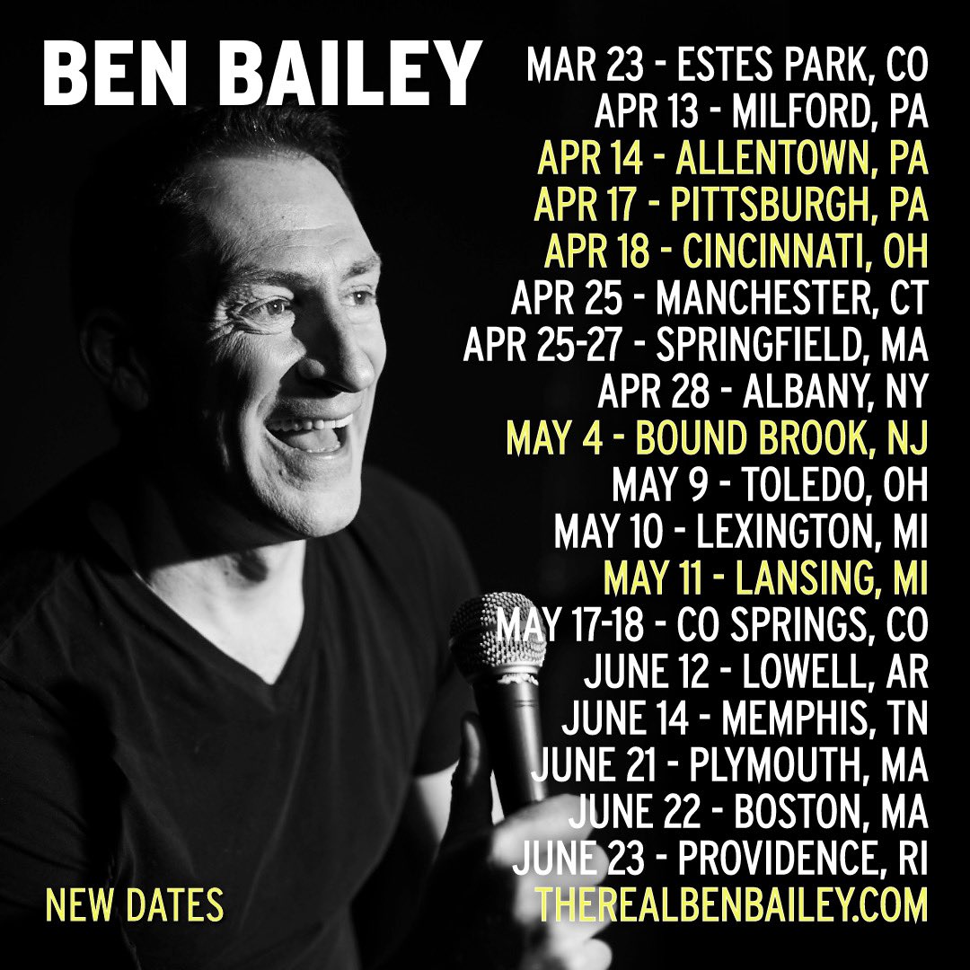 COLORADO this weekend + new dates in PA, OH, NJ and MI. All the details: TheRealBenBailey.com