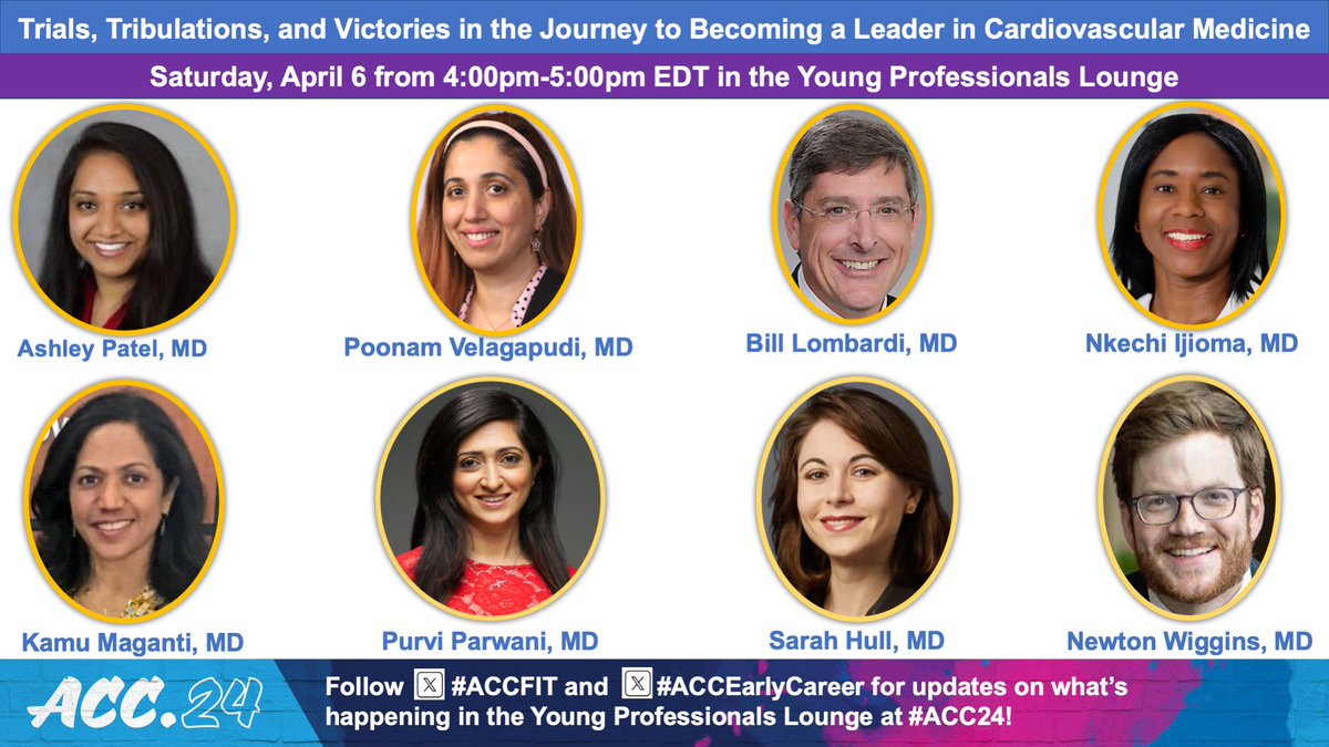 Pls join us to discuss the challenges & solutions of ur leadership journey with esteemed colleagues at ‘Trials, Tribulations, & Victories in the Journey to Becoming a Leader in CV Medicine’ At #ACC24 On Apr 6th, 4-5p EST In Young Professionals Lounge #ACCFIT #ACCEarlyCareer
