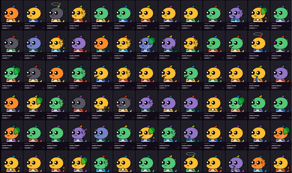 dmtdino images are now live on <a href="/MagicEden/">Magic Eden 🪄</a>! Thank you @OrdinalMB for your HUGE help on this. 
magiceden.io/ordinals/marke…

While we work on getting the trait metadata/rarity table ready, feel free to join the discord so we can start our dino community 🦖😊discord.gg/6s4RDqrQ