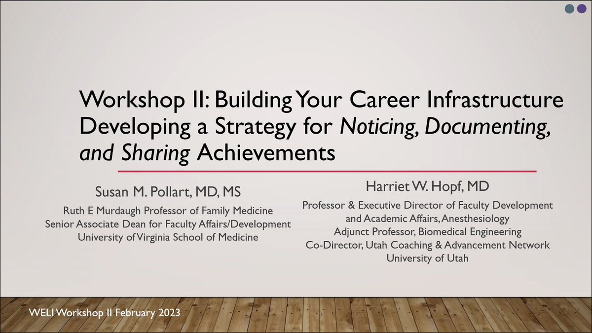 Today marks part 2 of our workshop series on Building Your Career Infrastructure! Drs. @HarrietHopfMD @SusanMPollart discuss the STAR framework to highlight achievements with our @SPA_WELI members 🌟🌟🌟