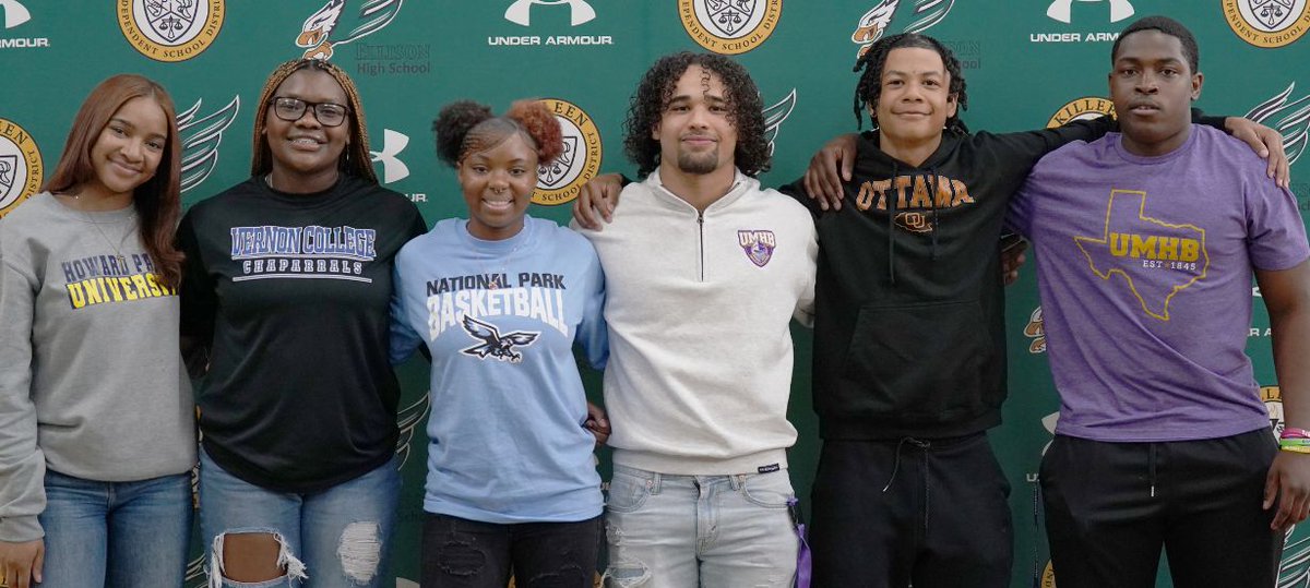 #WeAreKISD Six Ellison student-athletes participated in a signing ceremony Wednesday afternoon, taking the next step toward their collegiate careers in front of a large crowd that didn't hold back its cheers and applause inside the school's gym. Read more➡️tinyurl.com/57jks9sf