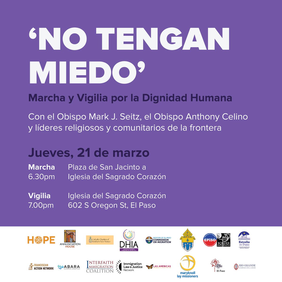 National Network (@nnirrnetwork) on Twitter photo Tomorrow 3/21 March and Vigil in El Paso, TX: “This vigil will serve as a powerful reminder that our community remains united in our defense of the rights and dignity of vulnerable migrants, humanitarian workers & volunteers" - Dylan C. <a href="/HopeBorder/">The Hope Border Institute</a> #DoNotBeAfraid #HumanDignity Tomorrow 3/21 March and Vigil in El Paso, TX: “This vigil will serve as a powerful reminder that our community remains united in our defense of the rights and dignity of vulnerable migrants, humanitarian workers & volunteers" - Dylan C. <a href="/HopeBorder/">The Hope Border Institute</a> #DoNotBeAfraid #HumanDignity