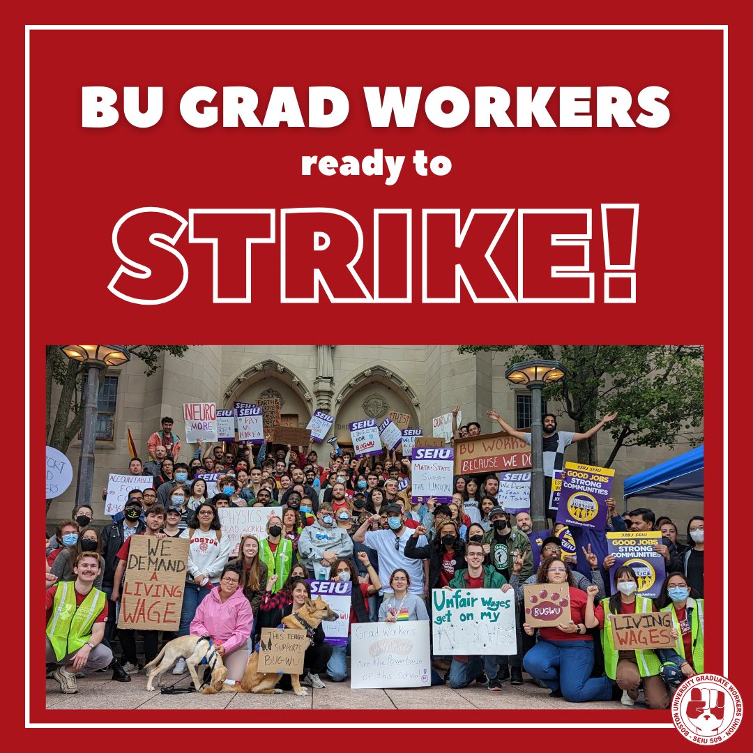 BREAKING: @gradworkersofBU are launching their strike on MONDAY! Stand with BUGWU as they fight for a strong contract — join us on 3/25 at noon for a strike rally: tinyurl.com/BUGWUstrikeral…