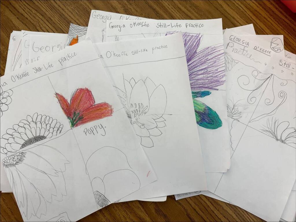Visit ift.tt/eHKSaDk for full caption. It’s spring, and #5thgradeartists did some still-life sketches in the style of Georgia O’Keeffe today. #heardsferryart