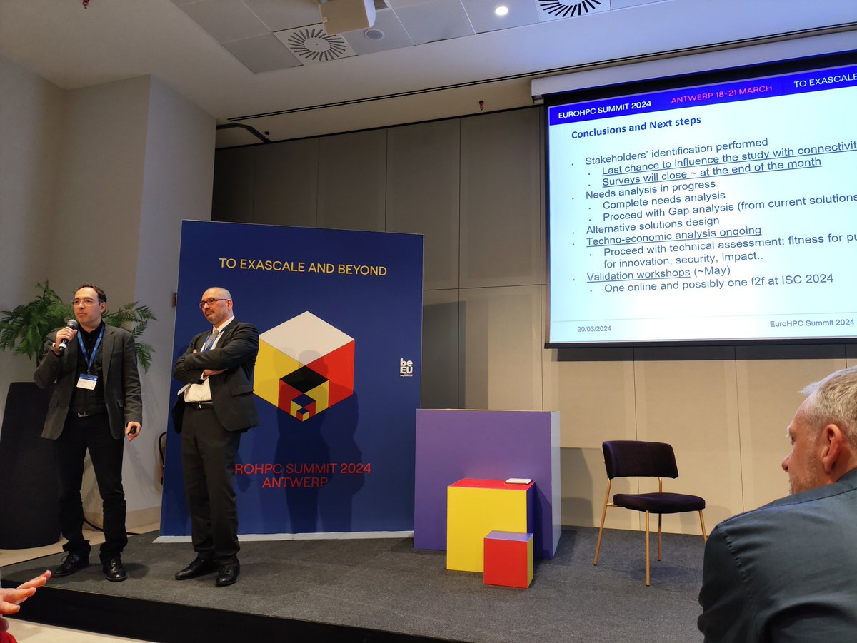 EuroHyPerCon's tweet image. #Eurohpcsummit2024 session on #hyperconnectivity for HPC moderated by Ch. Datsikas @EuroHPC_JU. @Fkarayan, @InnovActsLtd presented @EuroHyPerCon results. Follow-up panel with @BSC_CNS @ECMWF @fzj_jsc @JSI_SLO. Discussions on challenges/benefits, cybersecurity, #hpcoverthenetwork